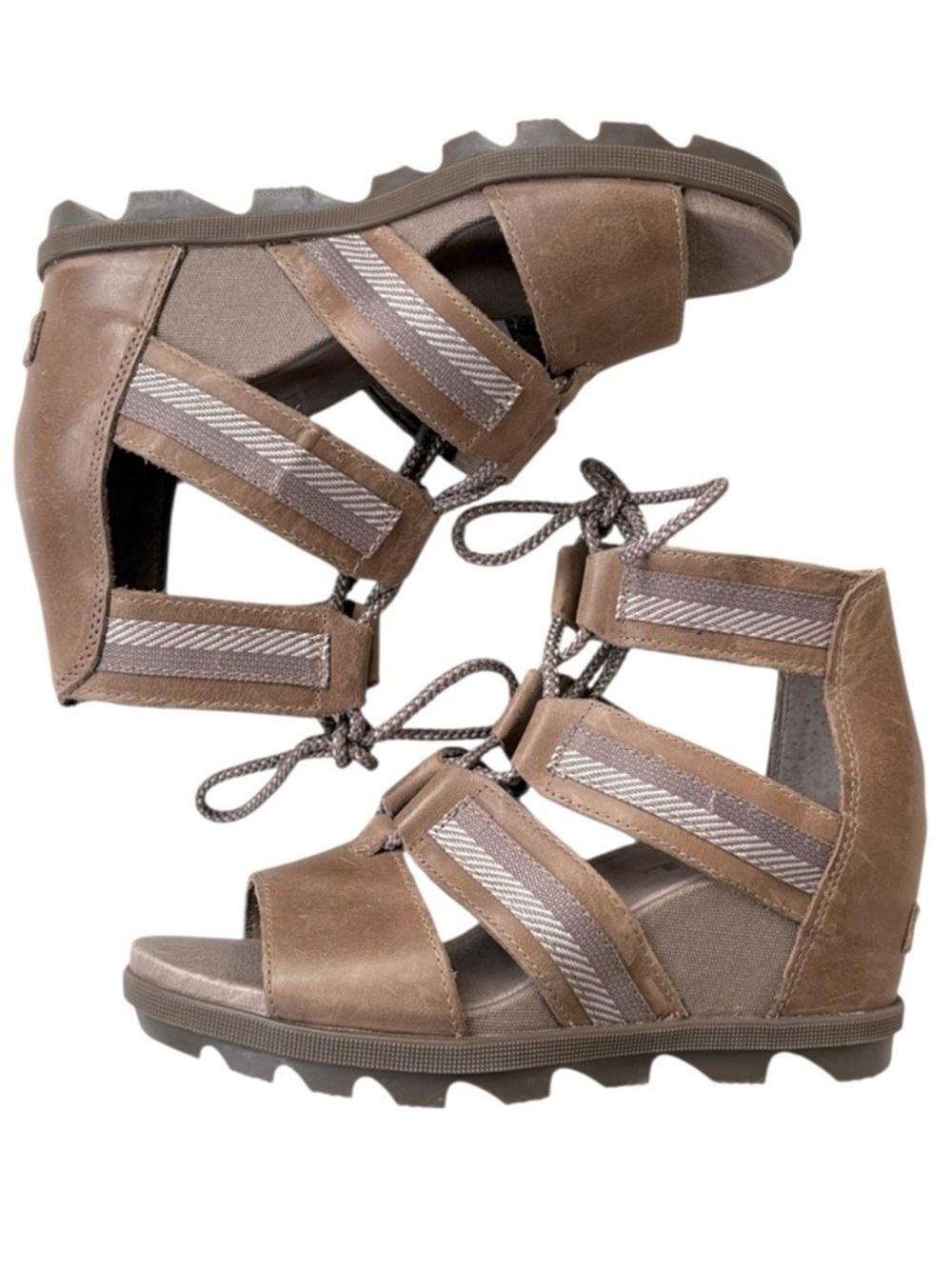 EUC Sorel Leather Joanie Lace Up Wedge Sandals Size 8.5